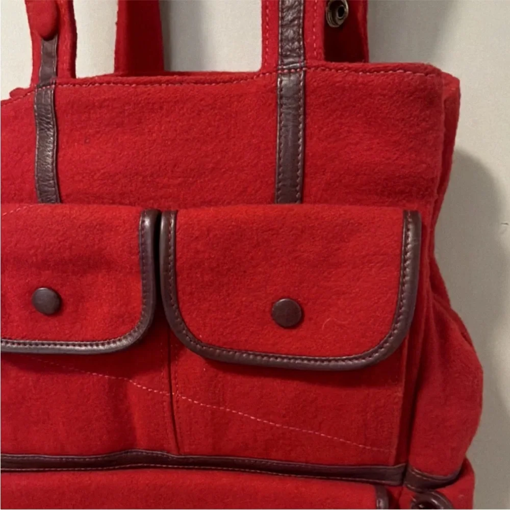 Lumi Red Shoulder Bag with Leather Trim, Snap & Zipper Accents, Multiple Pockets